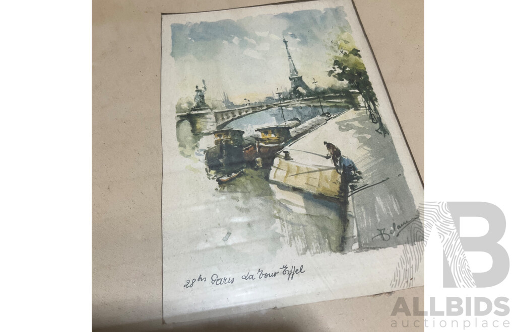 Collection of Painting and Prints of European Cityscapes in Various Styles, Including Artists Graham Ball, R. Ellison, Unk White, Lucien Delaurure and Others - Lot of 8
