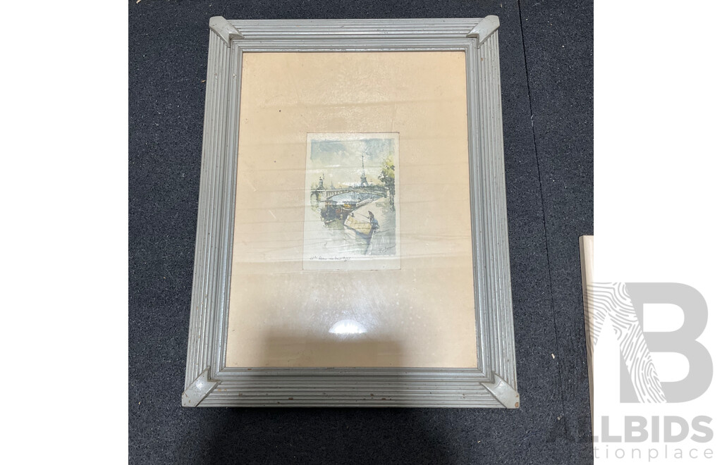 Collection of Painting and Prints of European Cityscapes in Various Styles, Including Artists Graham Ball, R. Ellison, Unk White, Lucien Delaurure and Others - Lot of 8