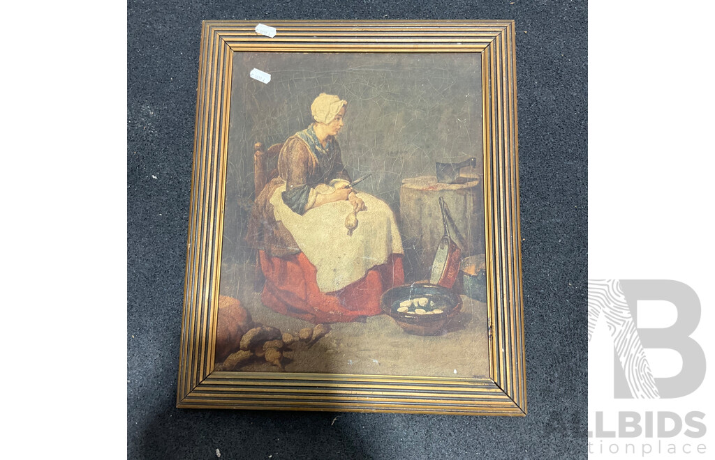 Collection of Painting and Prints in Various Styles, Including Artists R.S. Wenban (1893-1990) ''Greek Hoouse-Wives'', Ferguson  and Print of Jean-Baptiste-Simeon Chardin ''The Kitchen Maid'' - Lot of 4