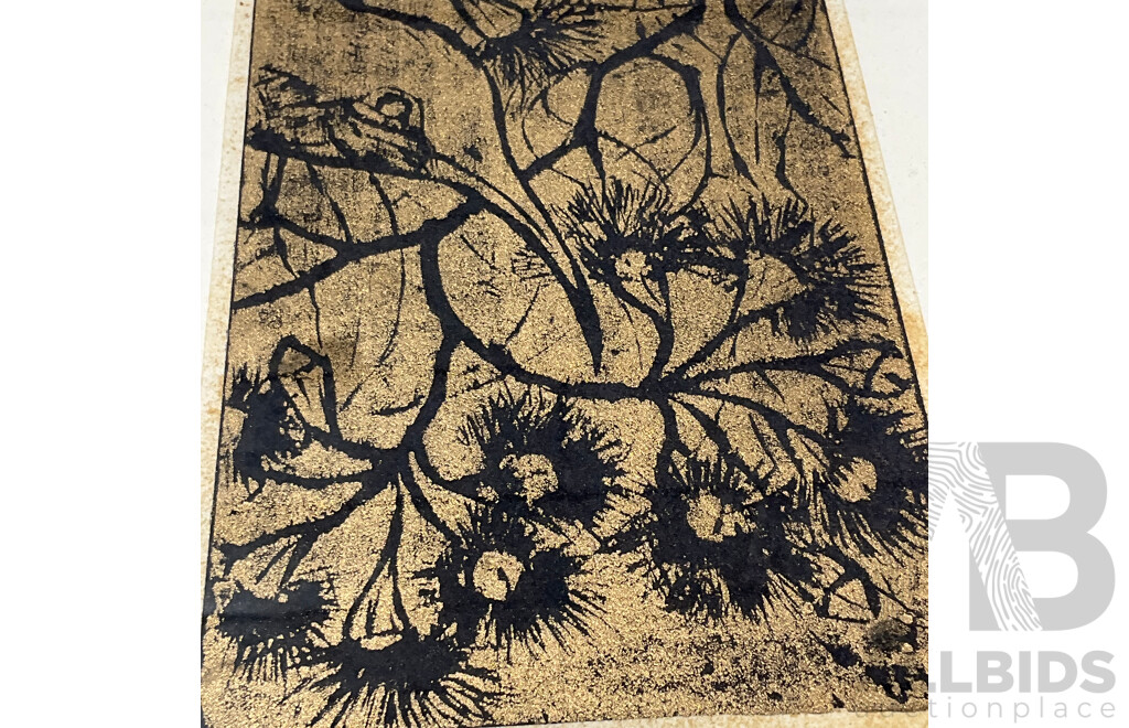 Joan Smith ''Honeyeater & Gum Blossom'' Lino Print, 36 X 29 Cm (frame)