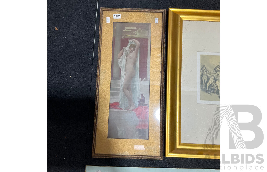 Collection of Women's Painting and Prints, Including Reproduction of ''The Bath of Psyche'', Norman Lidsay ''Merchandise'', ''Prince Le Boo Embarking Fro England'' and Others - Lot of 5