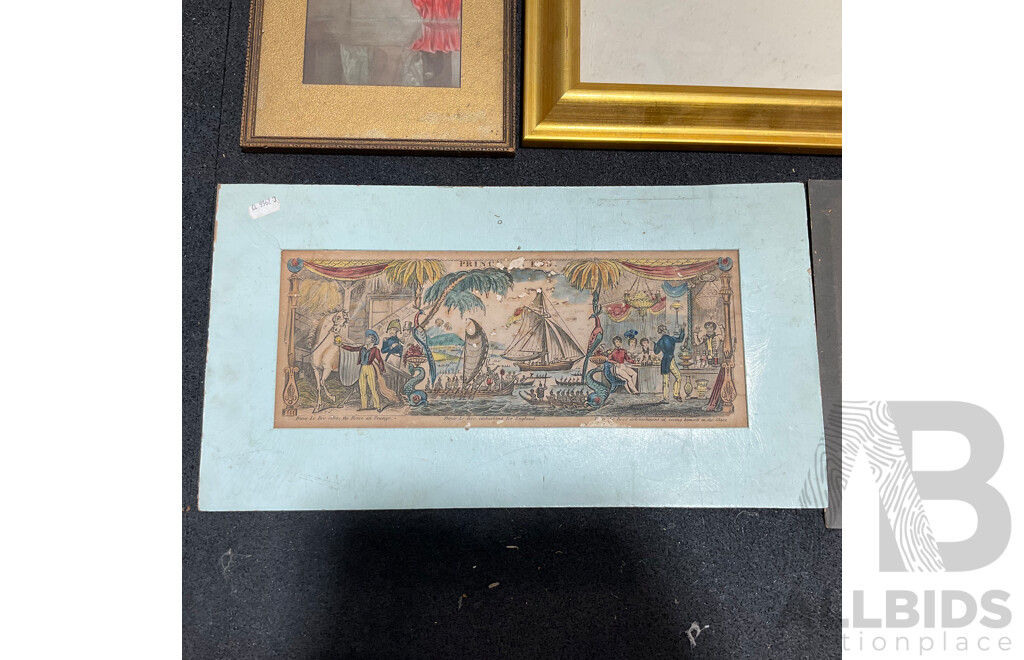 Collection of Women's Painting and Prints, Including Reproduction of ''The Bath of Psyche'', Norman Lidsay ''Merchandise'', ''Prince Le Boo Embarking Fro England'' and Others - Lot of 5
