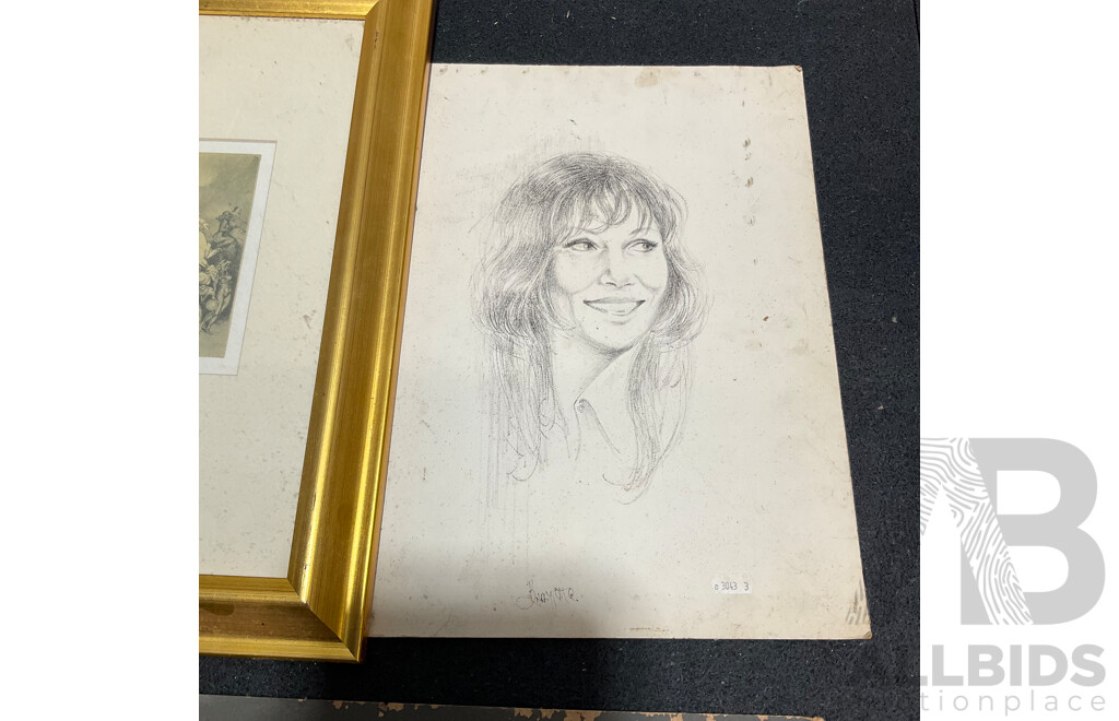 Collection of Women's Painting and Prints, Including Reproduction of ''The Bath of Psyche'', Norman Lidsay ''Merchandise'', ''Prince Le Boo Embarking Fro England'' and Others - Lot of 5