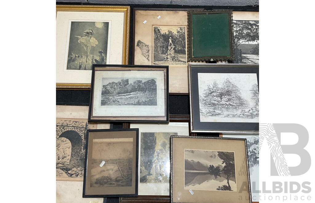 Variety of Vintage Framed Etchings and Prints - Lot of 10
