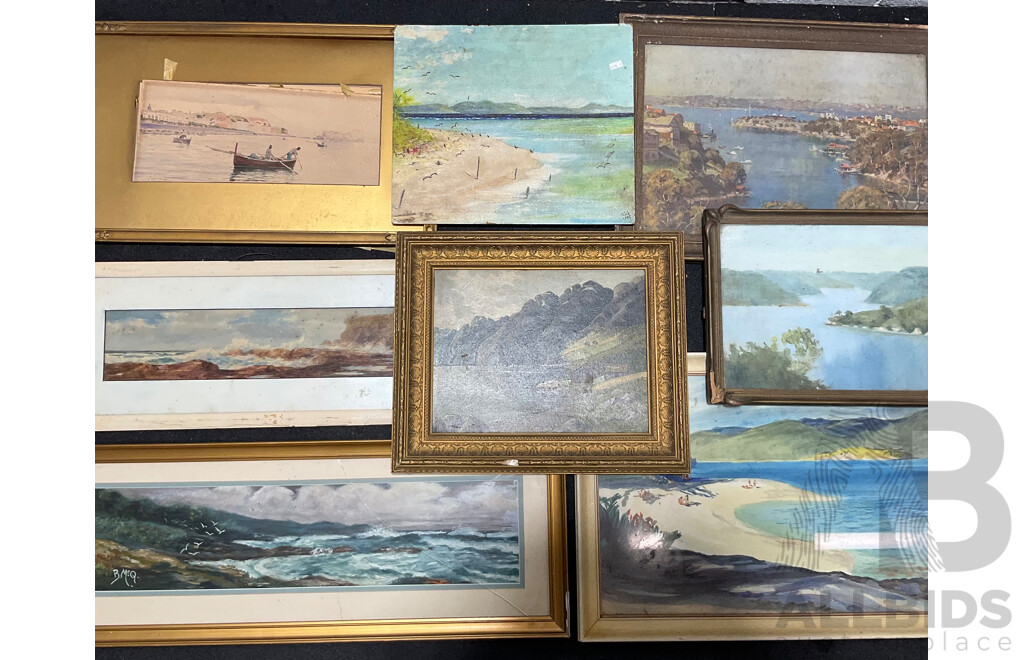 Variety of Vintage Coastal Landscape Paintings, Including M. Joensen, J. Koskie, V. Loria and Others - Lot of 8