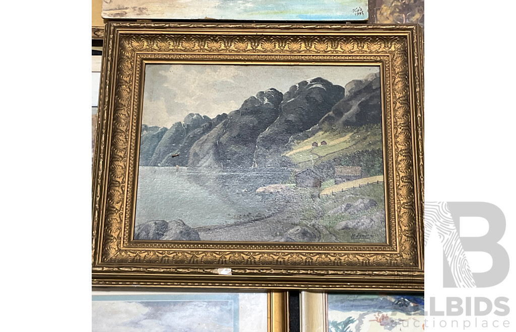 Variety of Vintage Coastal Landscape Paintings, Including M. Joensen, J. Koskie, V. Loria and Others - Lot of 8