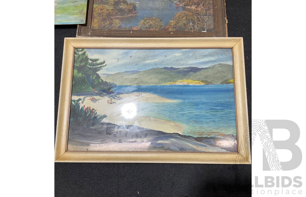 Variety of Vintage Coastal Landscape Paintings, Including M. Joensen, J. Koskie, V. Loria and Others - Lot of 8