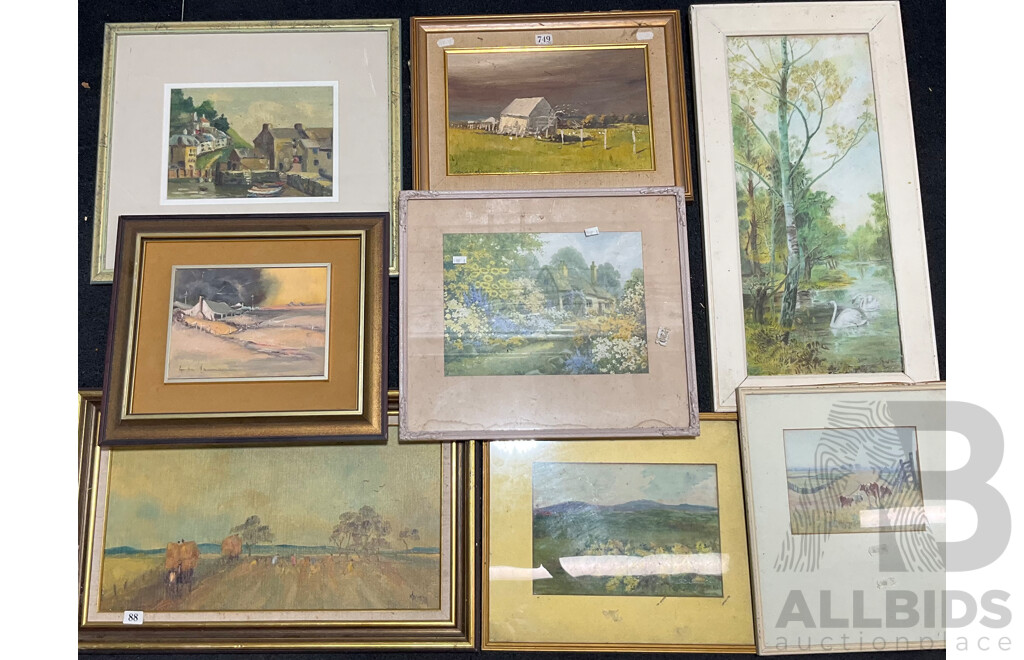 Variety of Vintage Landscape Paintings, Including Colin Parker ''Mudgee Way'' and Others - Lot of 8