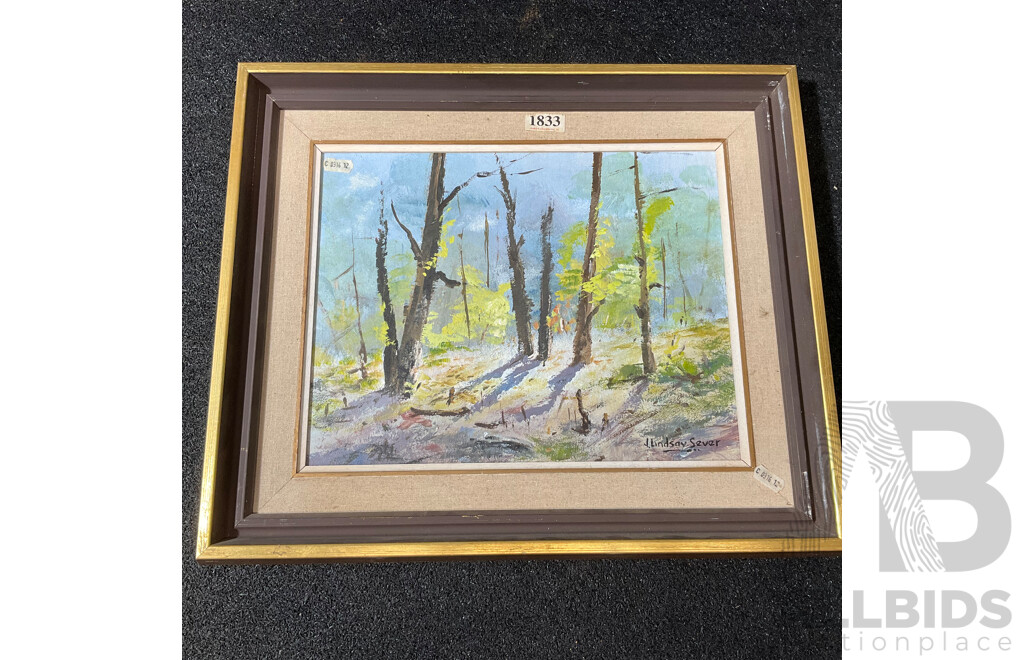 J. Lindsay Sever ''Sunny Woodland'' Oil on Board, 42 X 50 Cm (frame)
