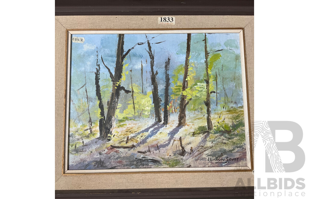 J. Lindsay Sever ''Sunny Woodland'' Oil on Board, 42 X 50 Cm (frame)
