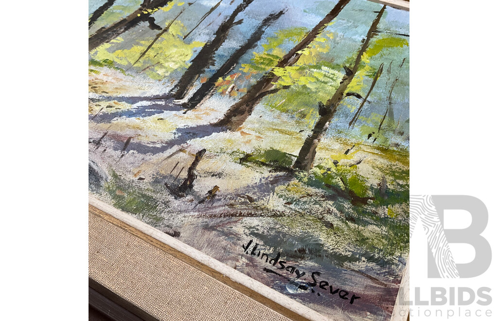 J. Lindsay Sever ''Sunny Woodland'' Oil on Board, 42 X 50 Cm (frame)