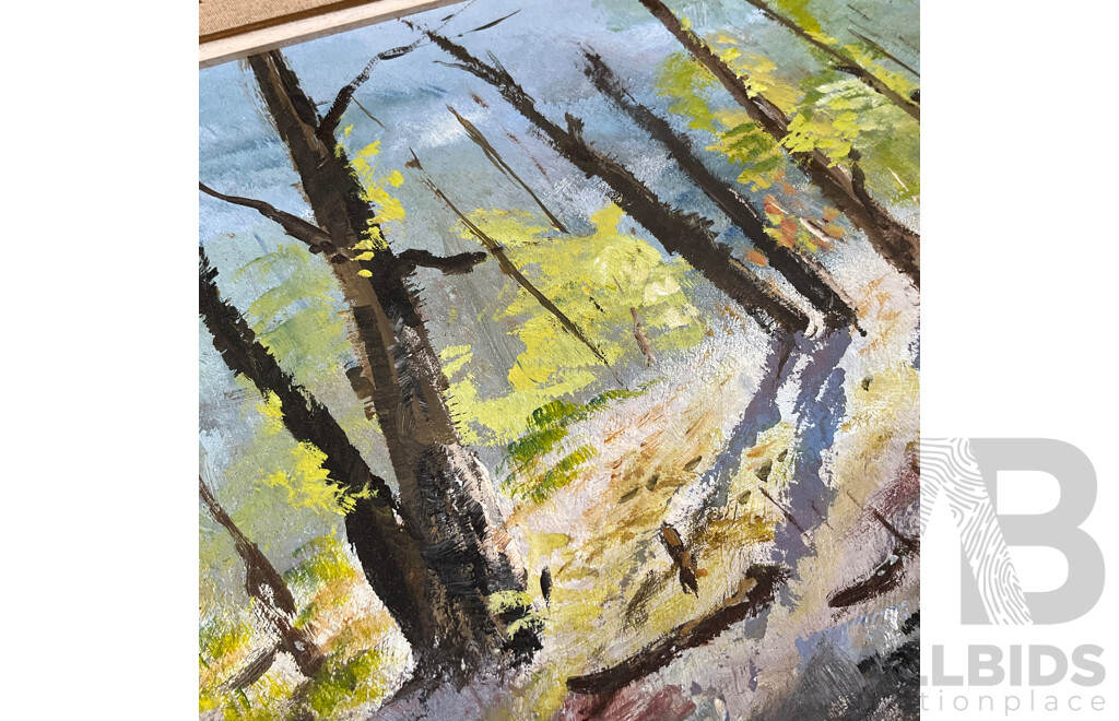 J. Lindsay Sever ''Sunny Woodland'' Oil on Board, 42 X 50 Cm (frame)