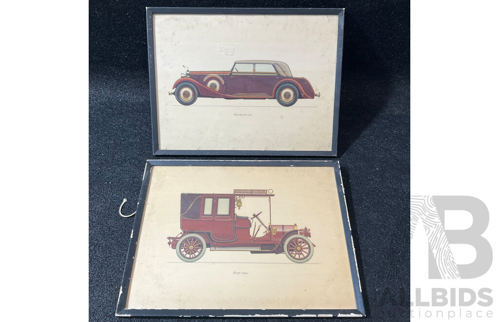 The Ariel Press Collection Vintage Prints, Including Fiat 1906 and Maybach 1936 31 X 42 Cm (frame) - Lot of 2
