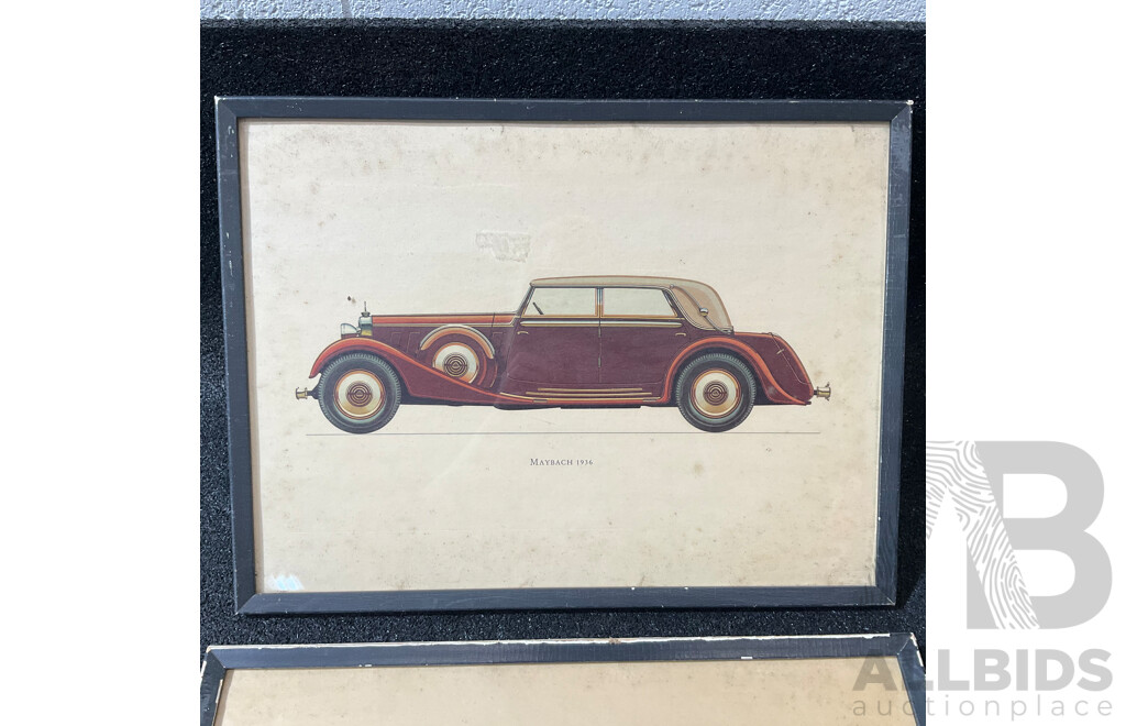 The Ariel Press Collection Vintage Prints, Including Fiat 1906 and Maybach 1936 31 X 42 Cm (frame) - Lot of 2