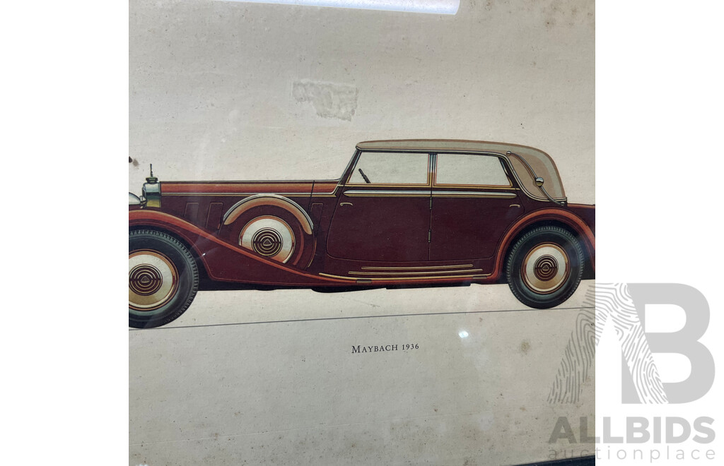 The Ariel Press Collection Vintage Prints, Including Fiat 1906 and Maybach 1936 31 X 42 Cm (frame) - Lot of 2
