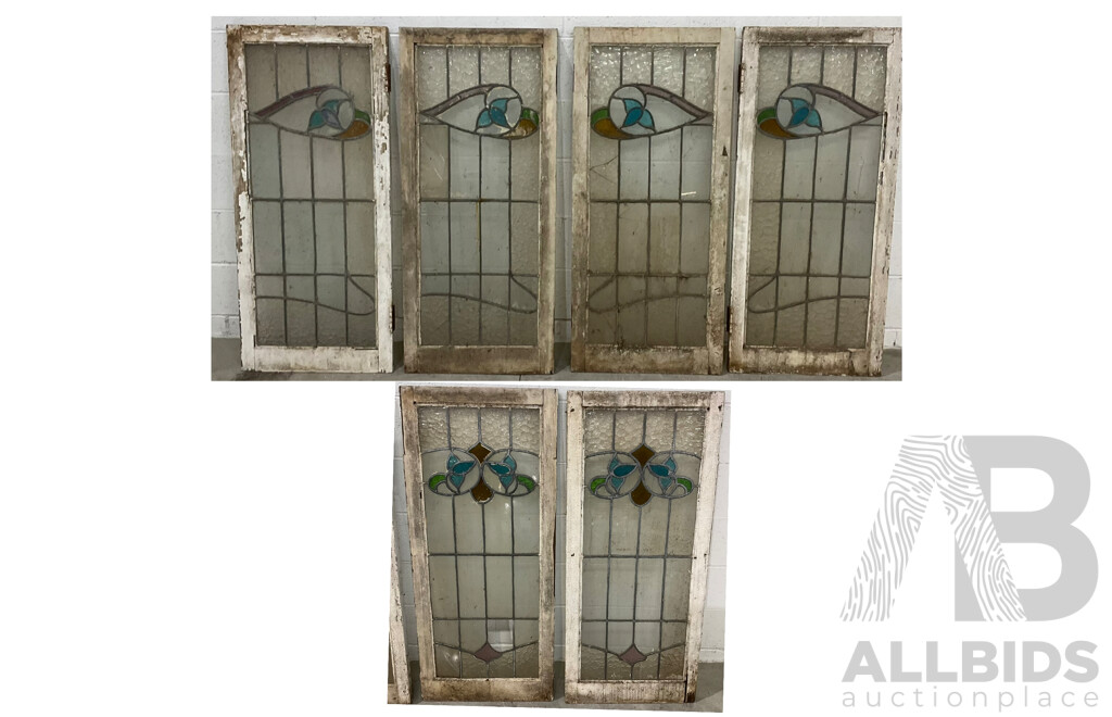 Matching Set of Six Leadlight Windows