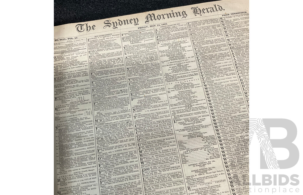 Antique Bound Volume of the Sydney Morning Herald - 2/1865