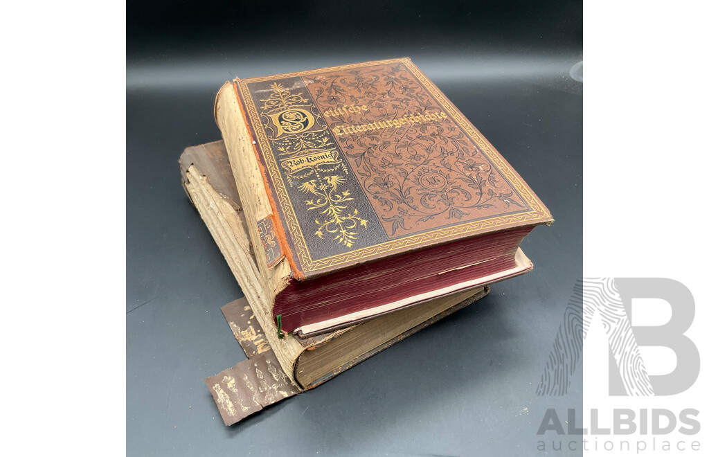 Antique German Books - Deutsche Literaturgeschichte by Robert Koenig and Allgemeine Geschichte Der Literatur by Dr. Johannes Scherr - Lot of 2