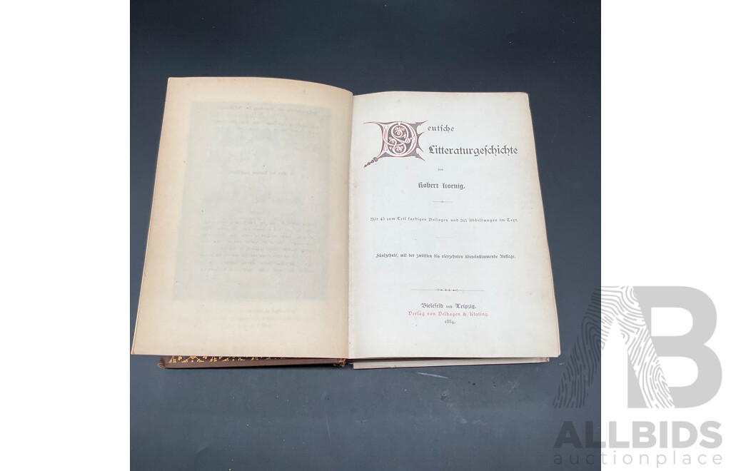 Antique German Books - Deutsche Literaturgeschichte by Robert Koenig and Allgemeine Geschichte Der Literatur by Dr. Johannes Scherr - Lot of 2