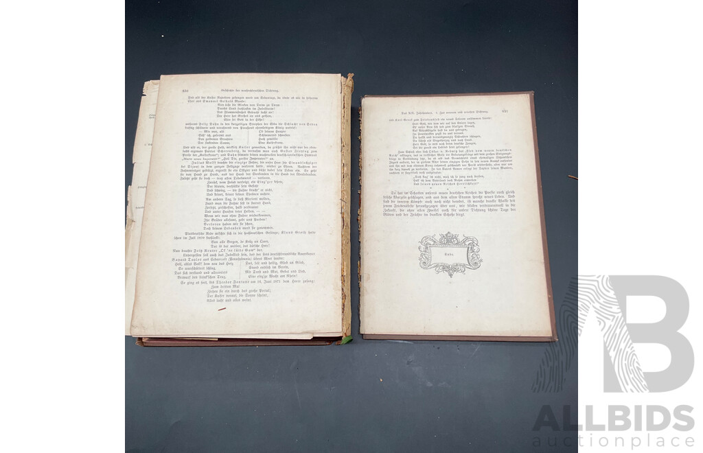 Antique German Books - Deutsche Literaturgeschichte by Robert Koenig and Allgemeine Geschichte Der Literatur by Dr. Johannes Scherr - Lot of 2