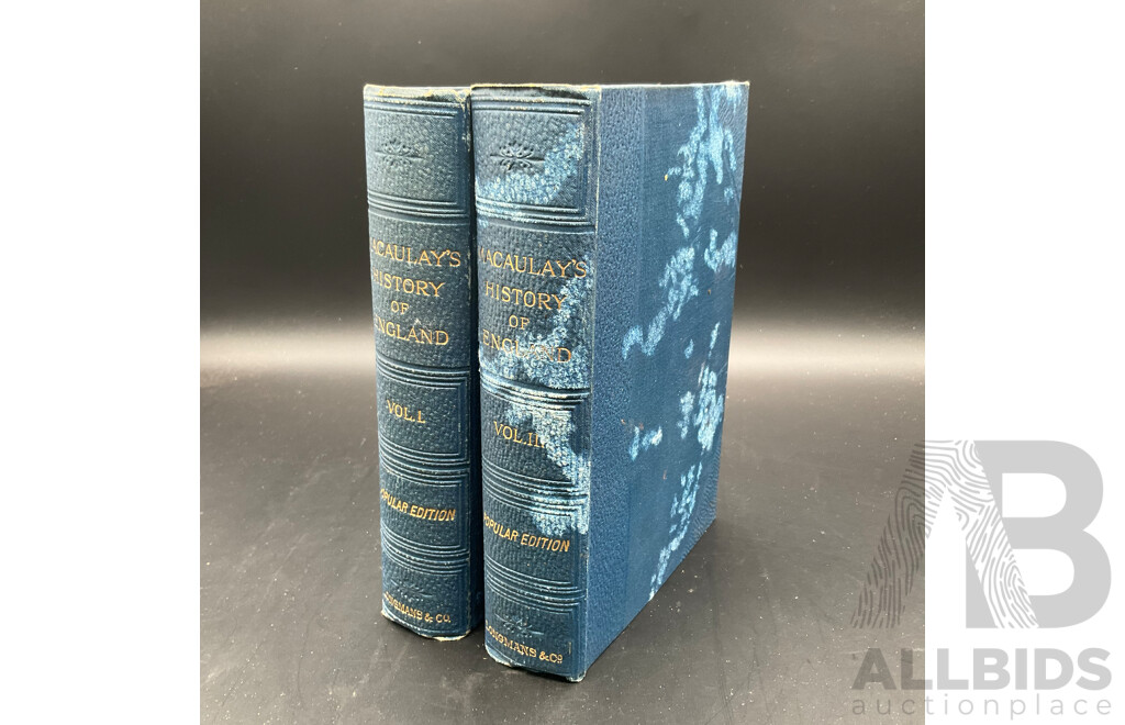 Macaulay's History of England, ''Popular Edition'', Published by Longmans & Co., Two Volumes - Lot of 2
