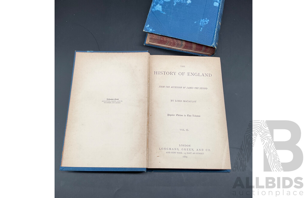Macaulay's History of England, ''Popular Edition'', Published by Longmans & Co., Two Volumes - Lot of 2