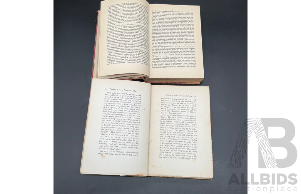 Collection of Antique Books, Including Henry Lawson ''When the World Was Wide, in Tune with the Infinite by Ralph Waldo Trine and More - Lot of 4
