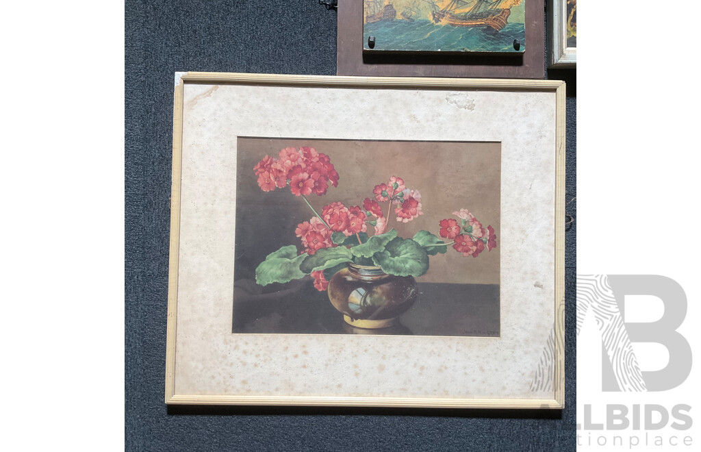 Assorted Framed Vintage Prints and Metal Wall Plaques - Lot of 9