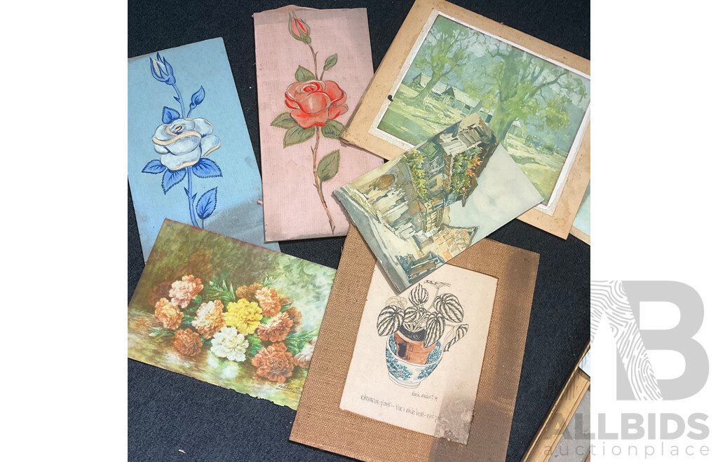 Collection of Vintage Artworks, Paintings, Prints and Photographs, Including Photograph of the Mascot Rugby League Football Club From 1922