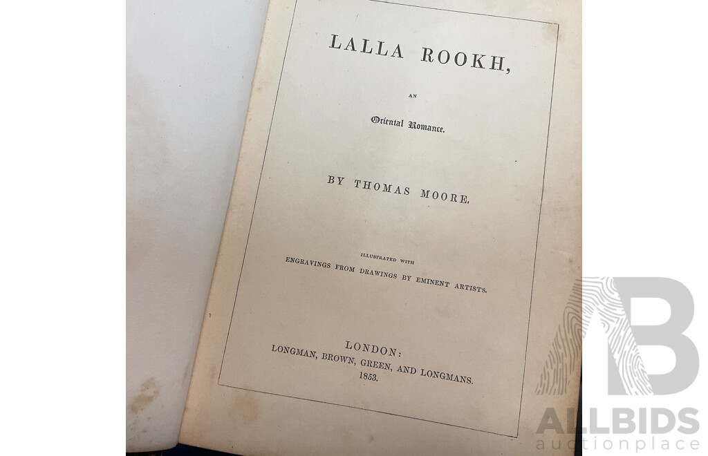 1853 Hardcover LALLA ROOKH by Thomas Moore