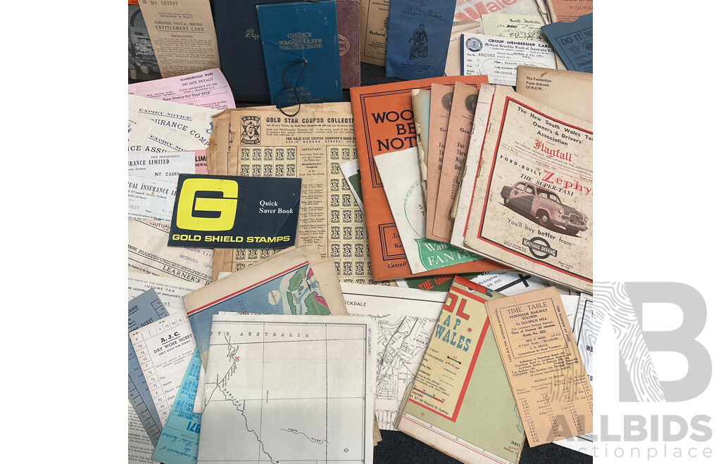 Collection of Vintage Ephemera and Personal Memorabilia, Including Postcards, Letters, Maps, Utility Bills, Bus Timetables, Newspapers, Magazines, Manuals, Photos and More