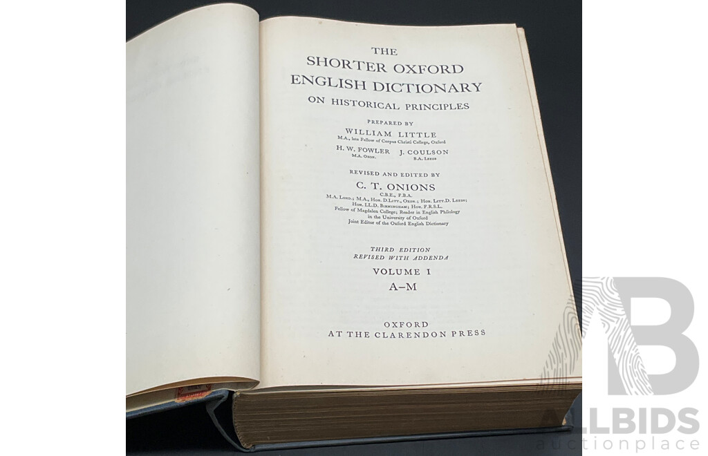 SHORTER OXFORD ENGLISH DICTIONARY on Historical Principles - Two Volume Set - Third Edition