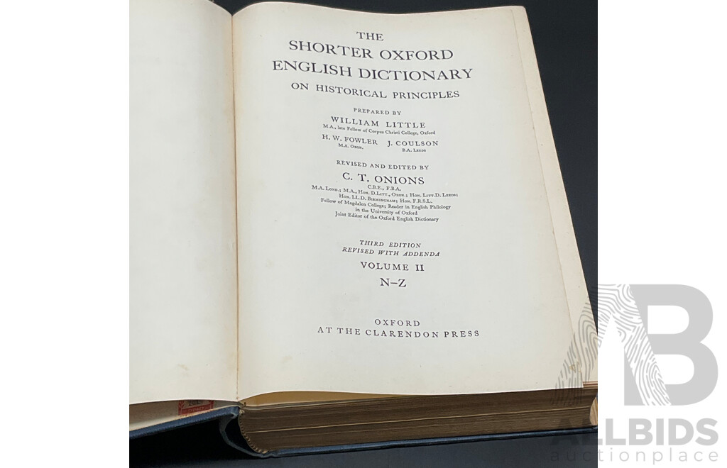 SHORTER OXFORD ENGLISH DICTIONARY on Historical Principles - Two Volume Set - Third Edition
