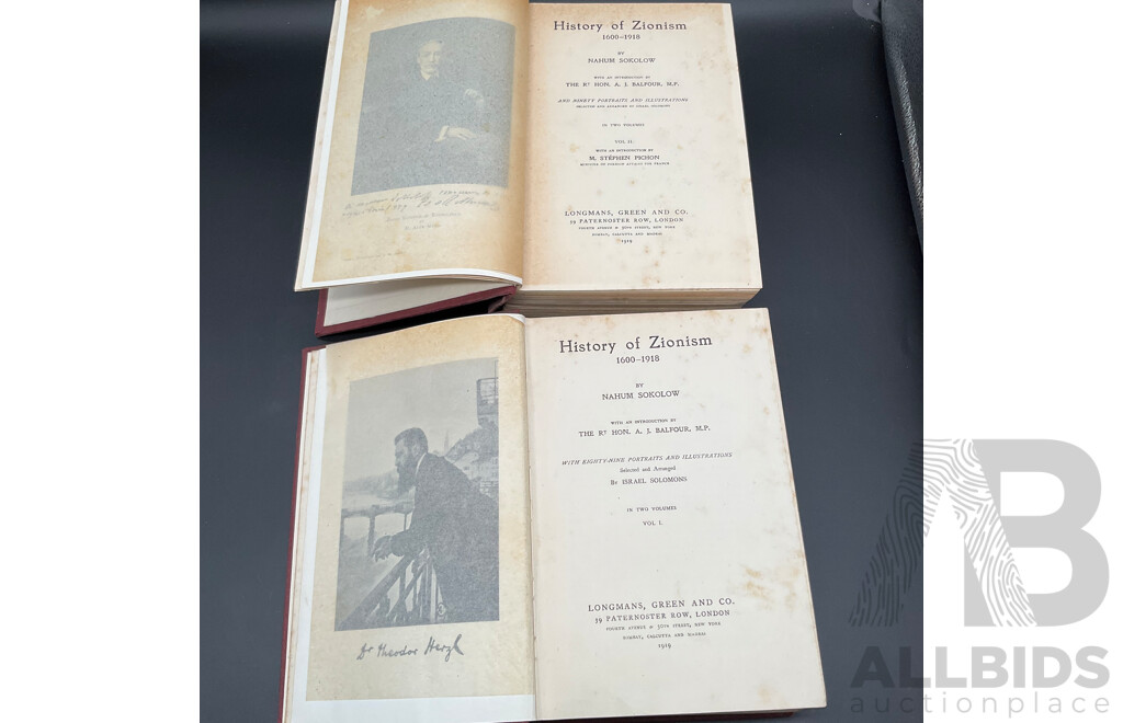 HISTORY of ZIONISM 1600-1918 by Nahum Sokolow - Vol. I and Vol. II