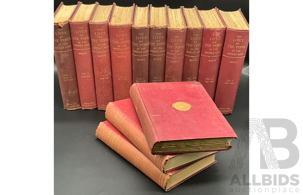 the LIVES of the POPES in MIDDLE AGES, by Horace K. Mann., Volumes I to XII and the POPES and SCIENCE - Lot of 13