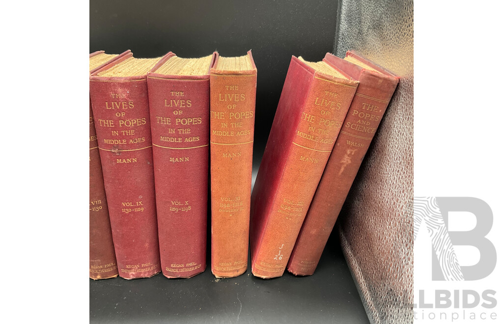 the LIVES of the POPES in MIDDLE AGES, by Horace K. Mann., Volumes I to XII and the POPES and SCIENCE - Lot of 13