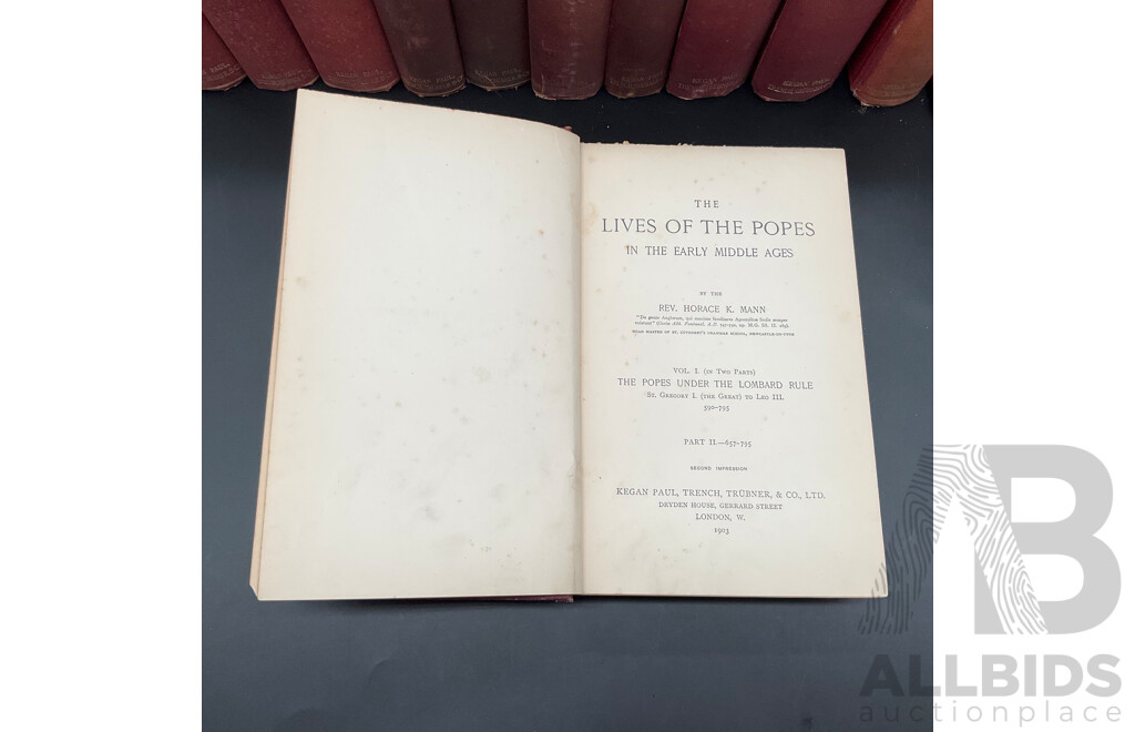 the LIVES of the POPES in MIDDLE AGES, by Horace K. Mann., Volumes I to XII and the POPES and SCIENCE - Lot of 13