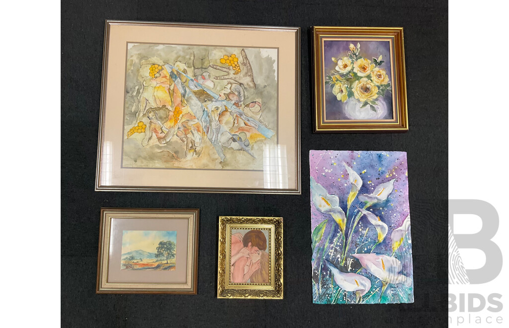 Artists Unknown - Collection of Original Works Including Large Watercolour