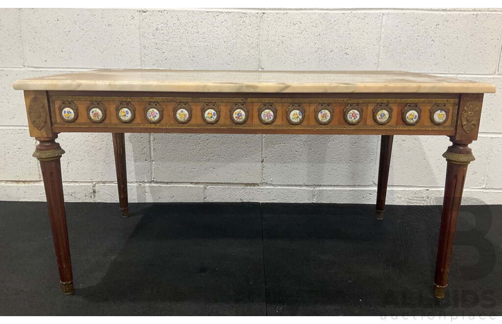 Louis XVI Style Walnut Coffee Table with Onyx Top