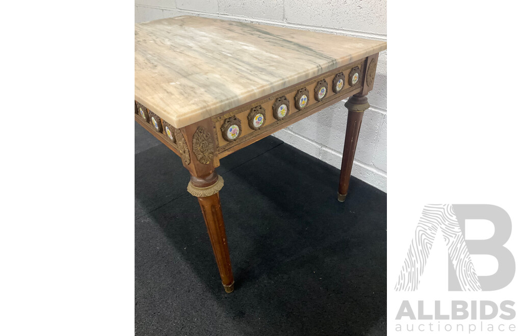 Louis XVI Style Walnut Coffee Table with Onyx Top