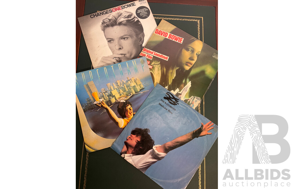 Collection of 4 Vintage LP Records - Including SUPERTRAMP ''Breakfast in America'', The WATERBOYS ''^The Whole of The Moon'', DAVID BOWIE ''Original Soundtrack'' and ''Changes One Bowie''