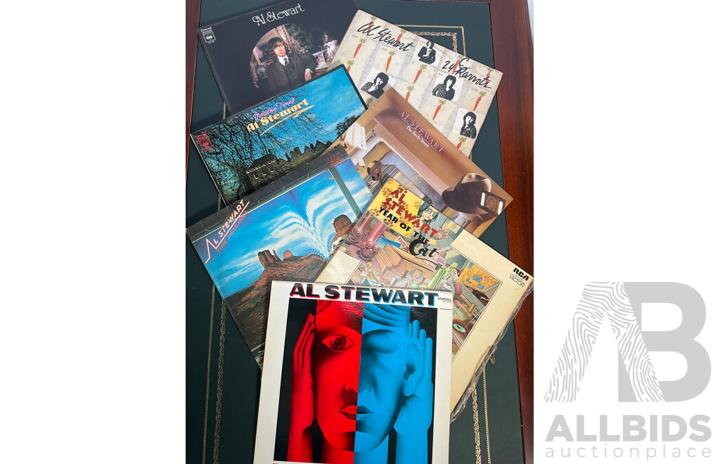 AL STEWART Collection of 7 LP Records, Including Russians & Ammericans, Year of the Cat, Time Passags, the Early Years, Modern Times, 24 Carrots and Past, Present & Future