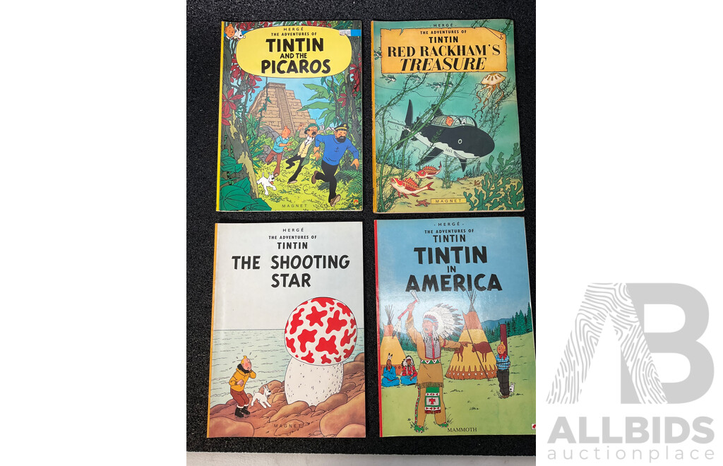 Collection of 10 The Adventure of Tintin Comic Books by Herge - Vintage Paperback Edition