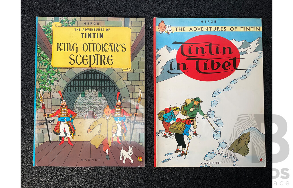 Collection of 10 The Adventure of Tintin Comic Books by Herge - Vintage Paperback Edition