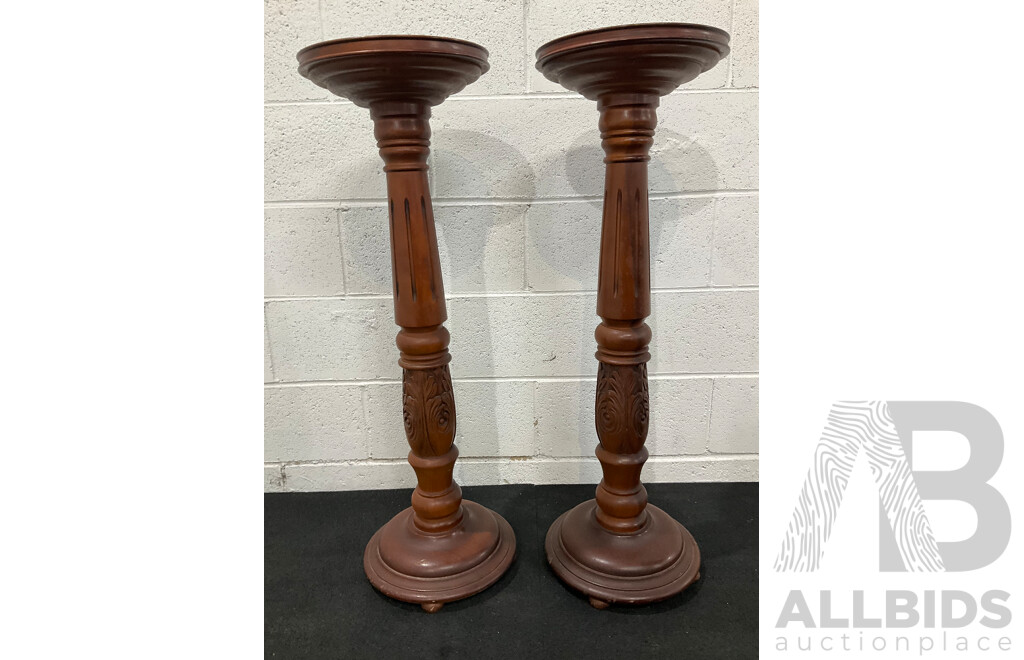Pair of Turned and Carved Mahogany Pedestals