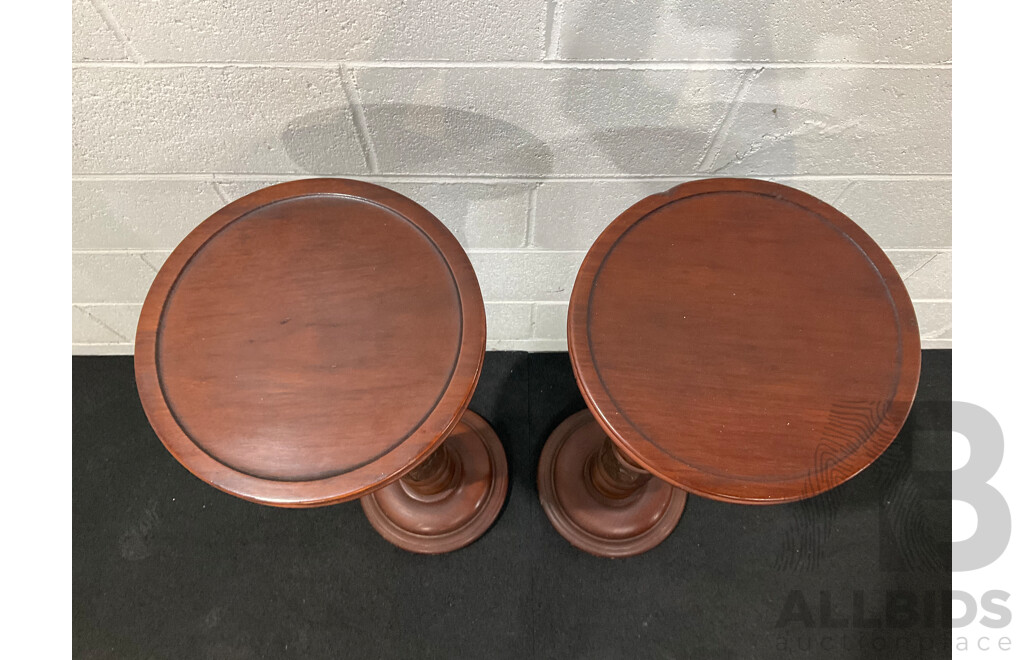 Pair of Turned and Carved Mahogany Pedestals