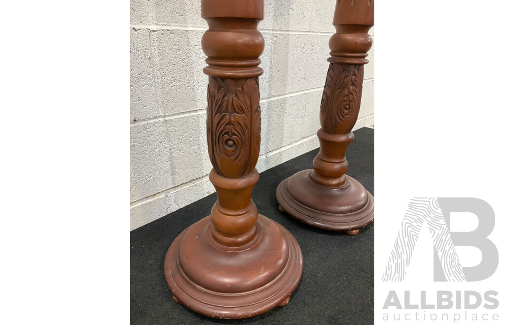 Pair of Turned and Carved Mahogany Pedestals