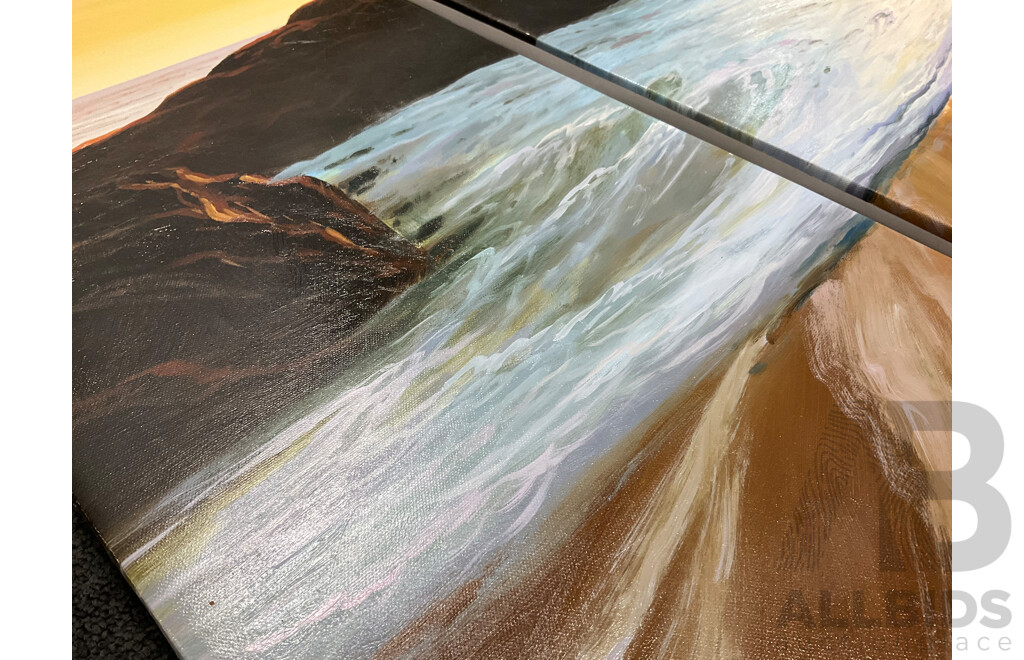 Artist Unknown - Five Irregular Panel Beach Sunset Scene (Pentaptych) - Acrylic on Canvas