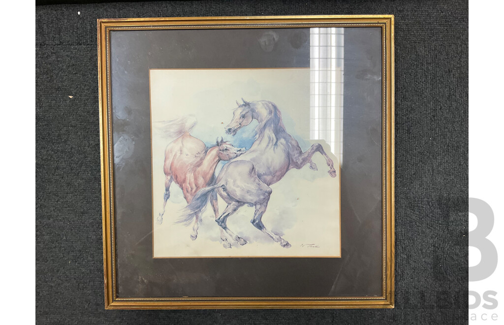 Large Mixed Media Acrylic Profile Together with Carved Side Table, Handpainted Egyptian Style Papyrus and Other Prints