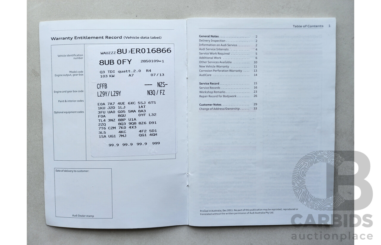 9/2013 Audi Q3 2.0 TDI Quattro (103kw) 8U MY14 4d Wagon Black 2.0L